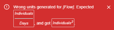 An error message for wrong units on the flow.